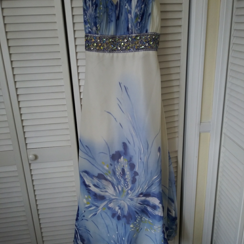 Blue and white dress
